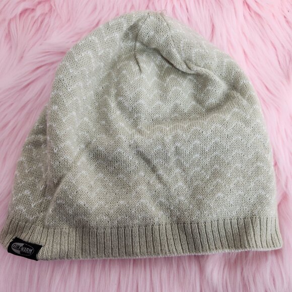 Adidas Womens OS Reversible Beanie Striped Beige White Hat Cap Climawarm - Picture 3 of 4